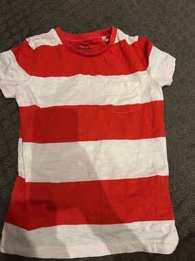 Mini Boden Red and White Horizontal Stripe Pocket Tee